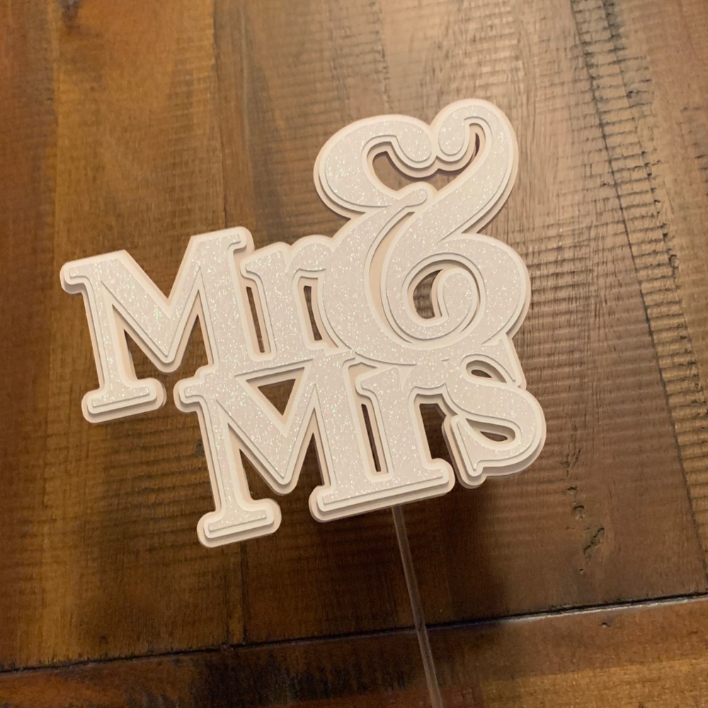 Handmade 3D Wedding or Wedding Shower Cake Topper Sparkle, Cream, White Mr Mrs